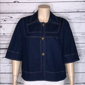 Susan Graver NWT Size XL Dark Blue Wash Denim Jean Button Crop Swing Jacket